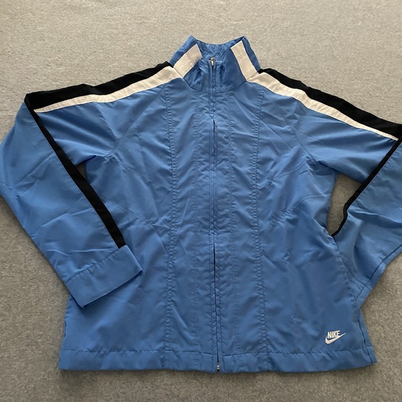 Nike Jackets & Blazers - Nike Sportswear Track‎ Jacket Women's Medium Blue Striped Sleeve Microfiber Zip